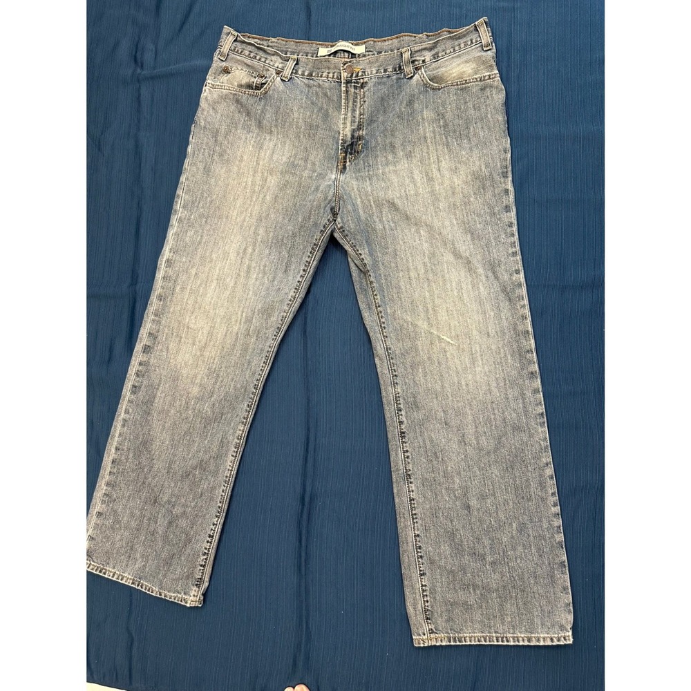Gap Mens Straight Fit Jeans 42x32 Medium Wash Blue Denim Streetwear Selvedge Hem